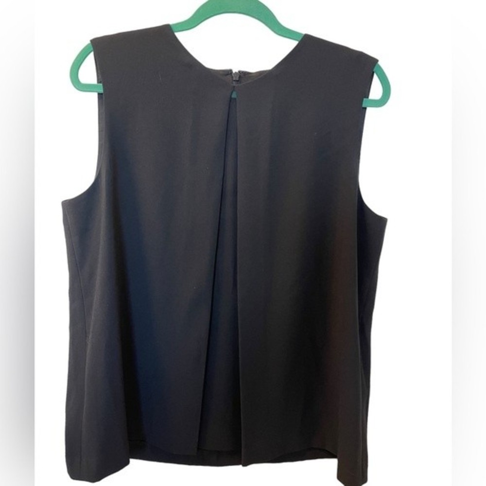 NWT Donna Karan Black Sleeveless Split Front Overlay Top Sheer Mesh Insert L